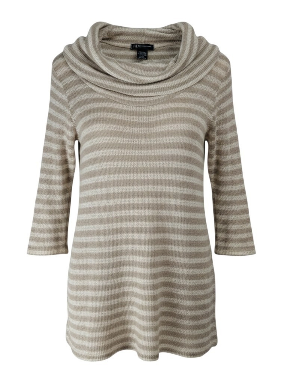 Inc Taupe Stripe Cowl Neck Sweater - Gold Sparkles - Size PET/SM